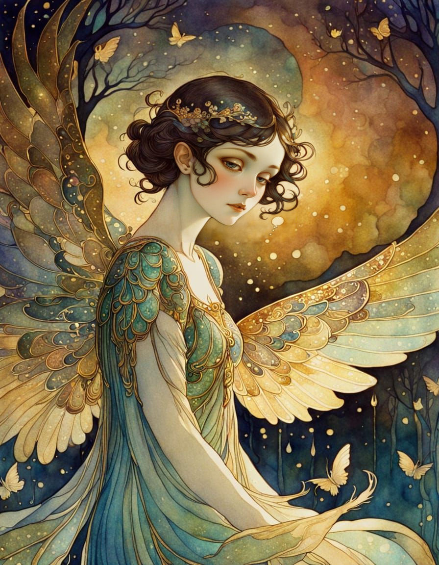 Iridescent Otherworld Fairytale in Art Nouveau Style