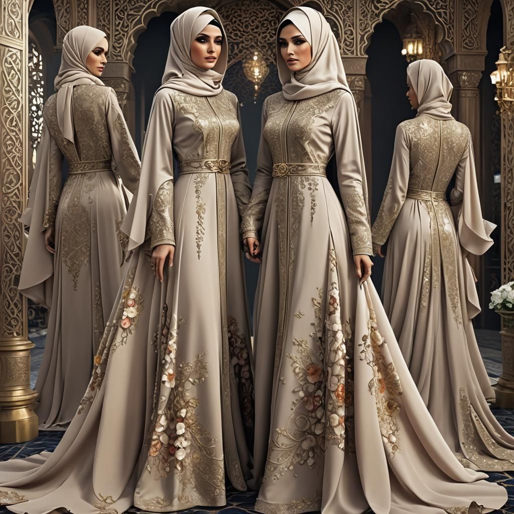 Elegant Abaya Robe in Extravagant Fabrics and Detail