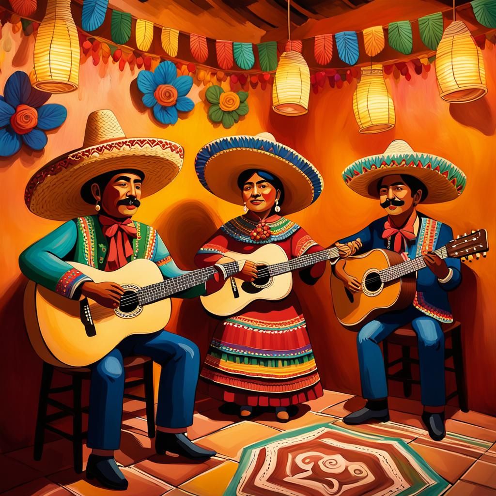 Mexican Singers in Restaurant: Latin American Folk Art