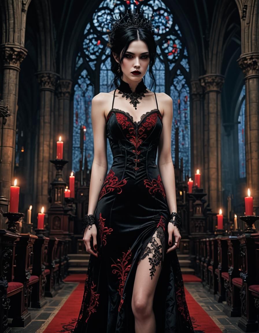 Gothic Vampire Queen in Dark Surrealist Style