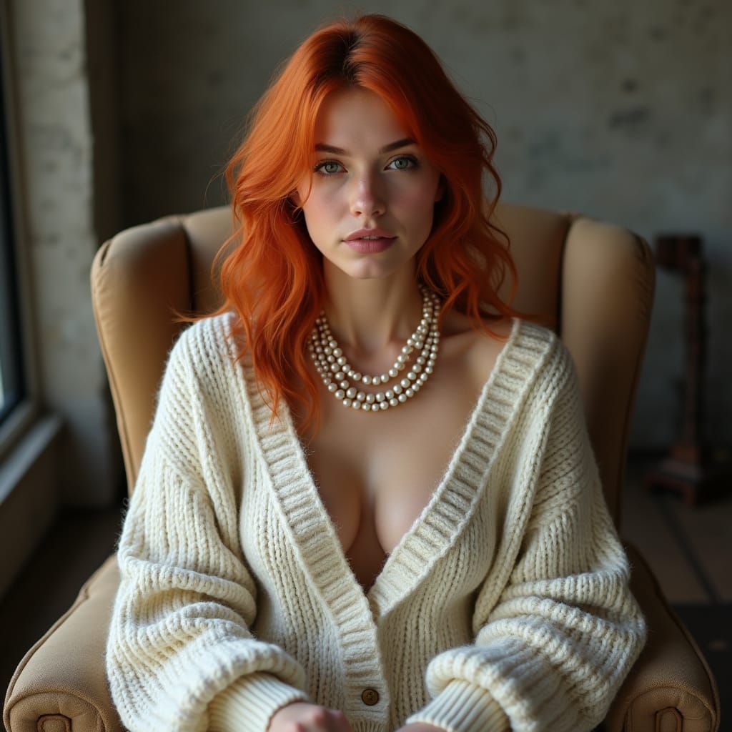 Elegant Woman in Loft, Art Nouveau Style