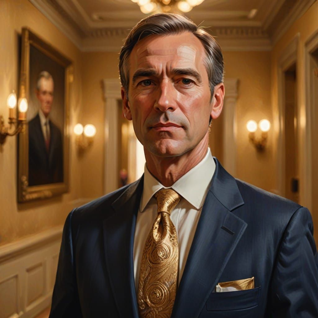 Elegant Political Portrait of Governor in Oil Painting Style