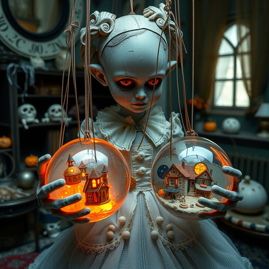 Creepy Porcelain Marionette in Abandoned Room