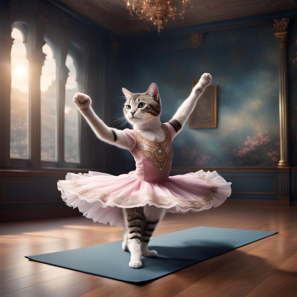 Cat Ballerina Does Yoga: Digital Matte Painting