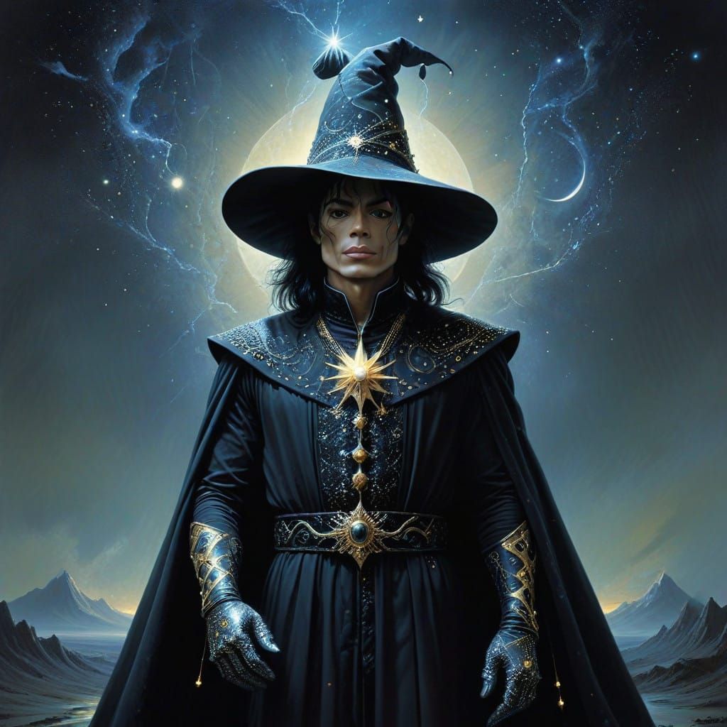 Michael Jackson as a Wizard with a wizards hat