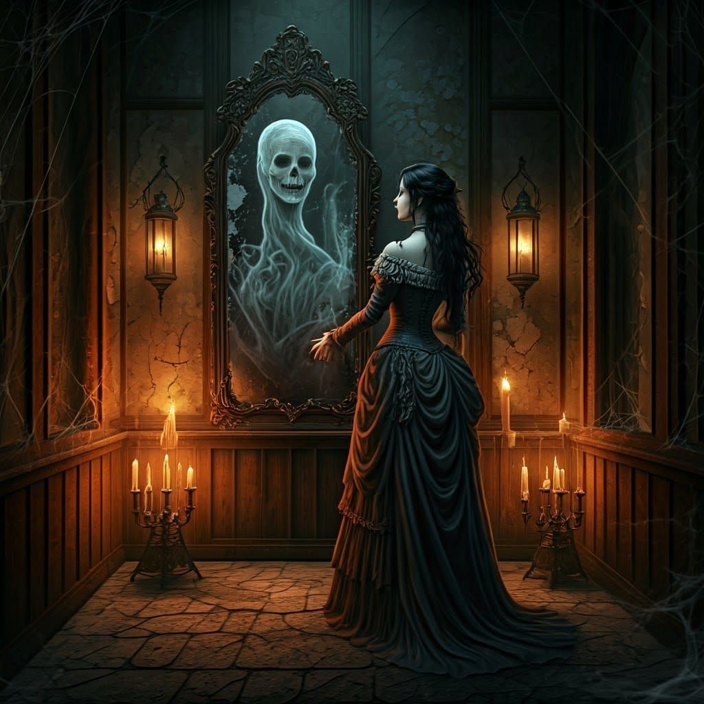 Surreal Gothic Beauty Confronts Dark Reflection