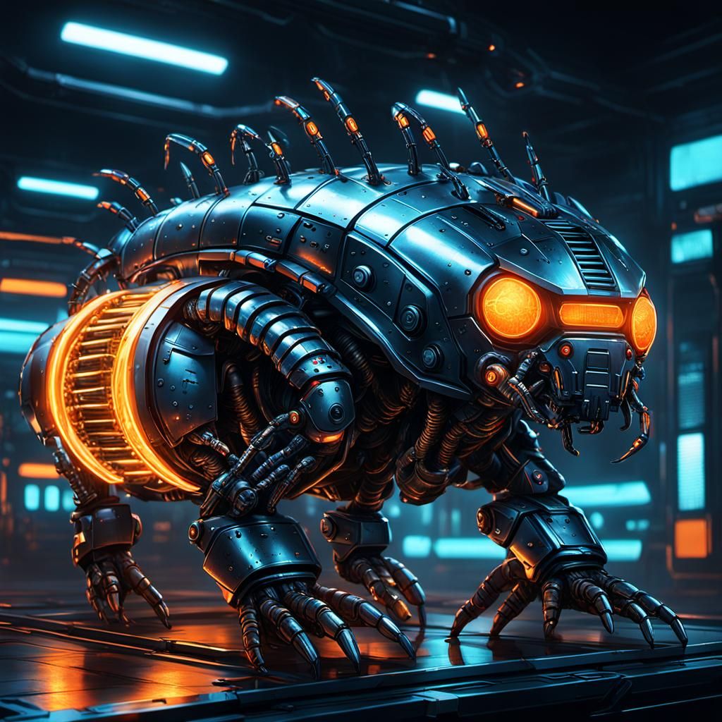 Cyberpunk Metallic Caterpillar Overlord Dominates Futuristic...
