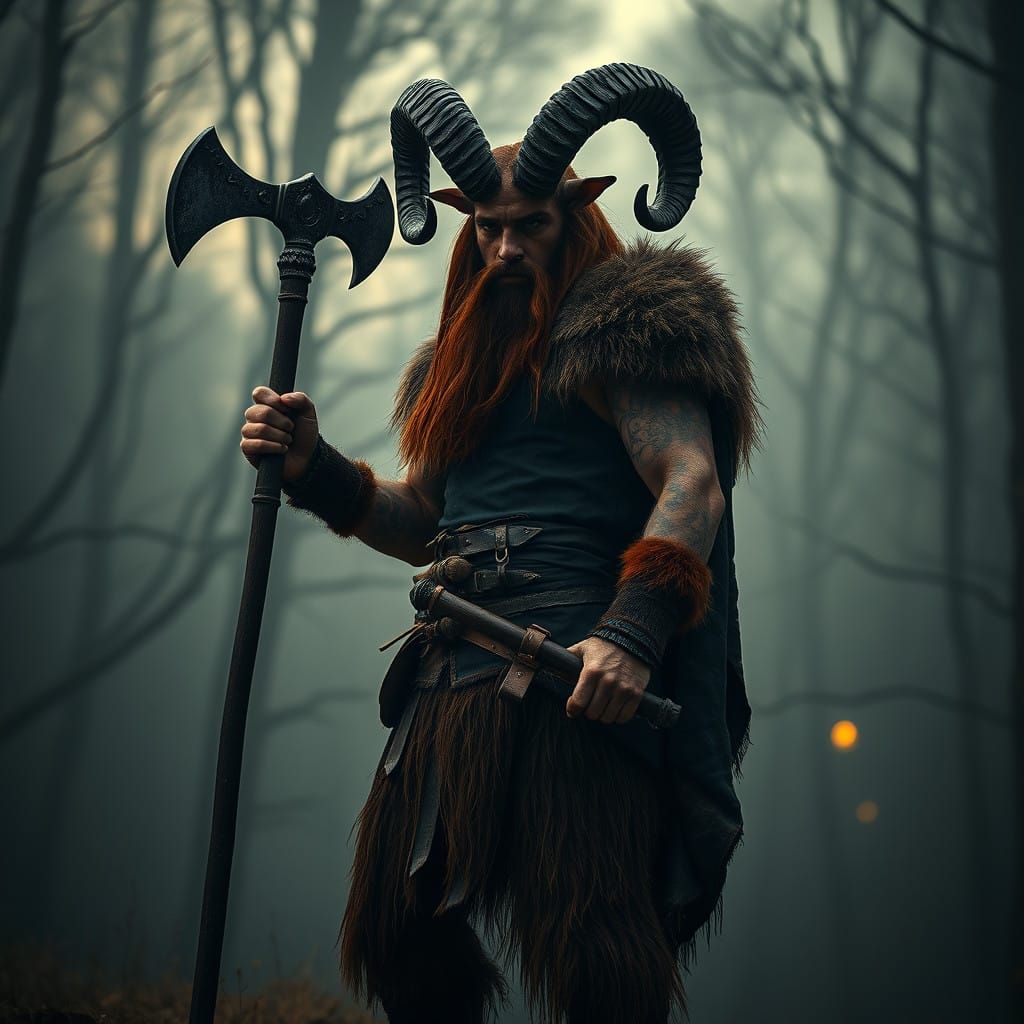 Heroic Satyr Barbarian Stands Tall in the Fey Wild