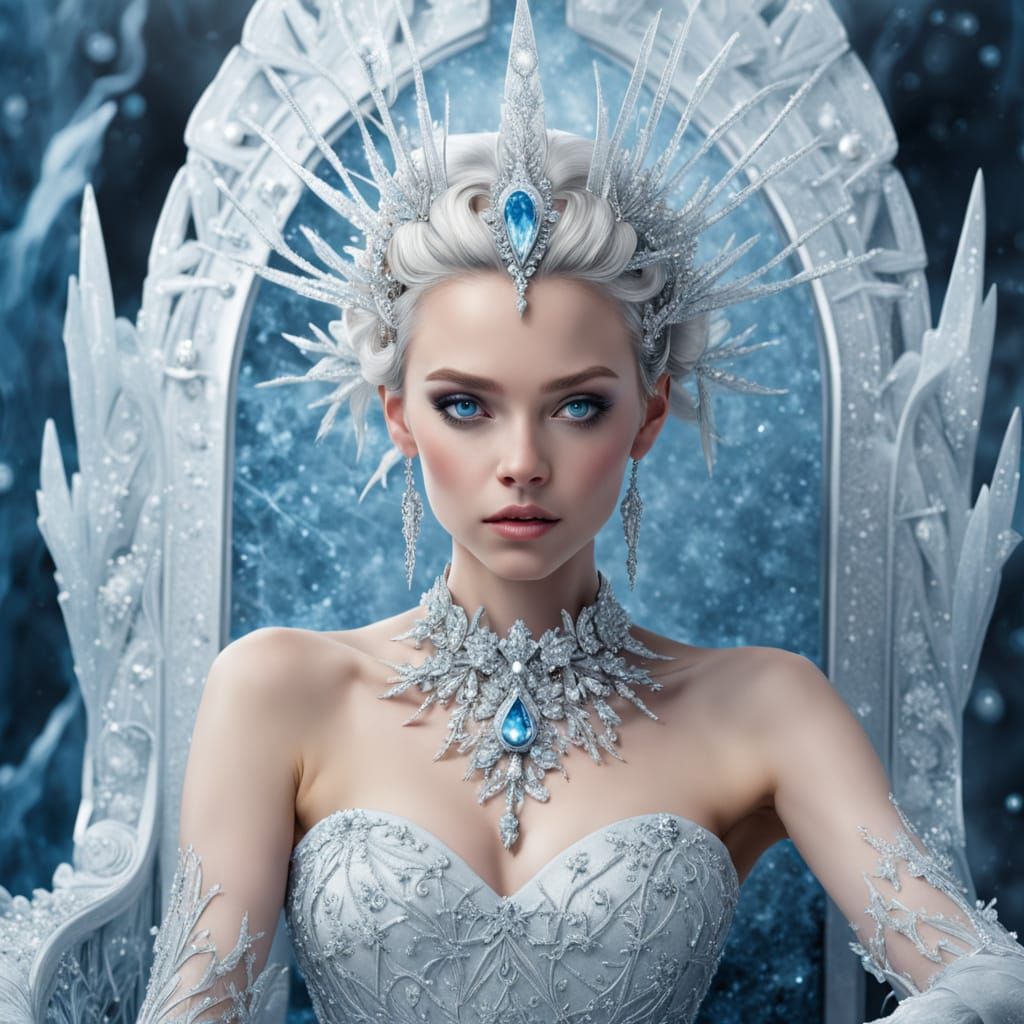 Ice Witch on Throne in Ethereal Ice Palace