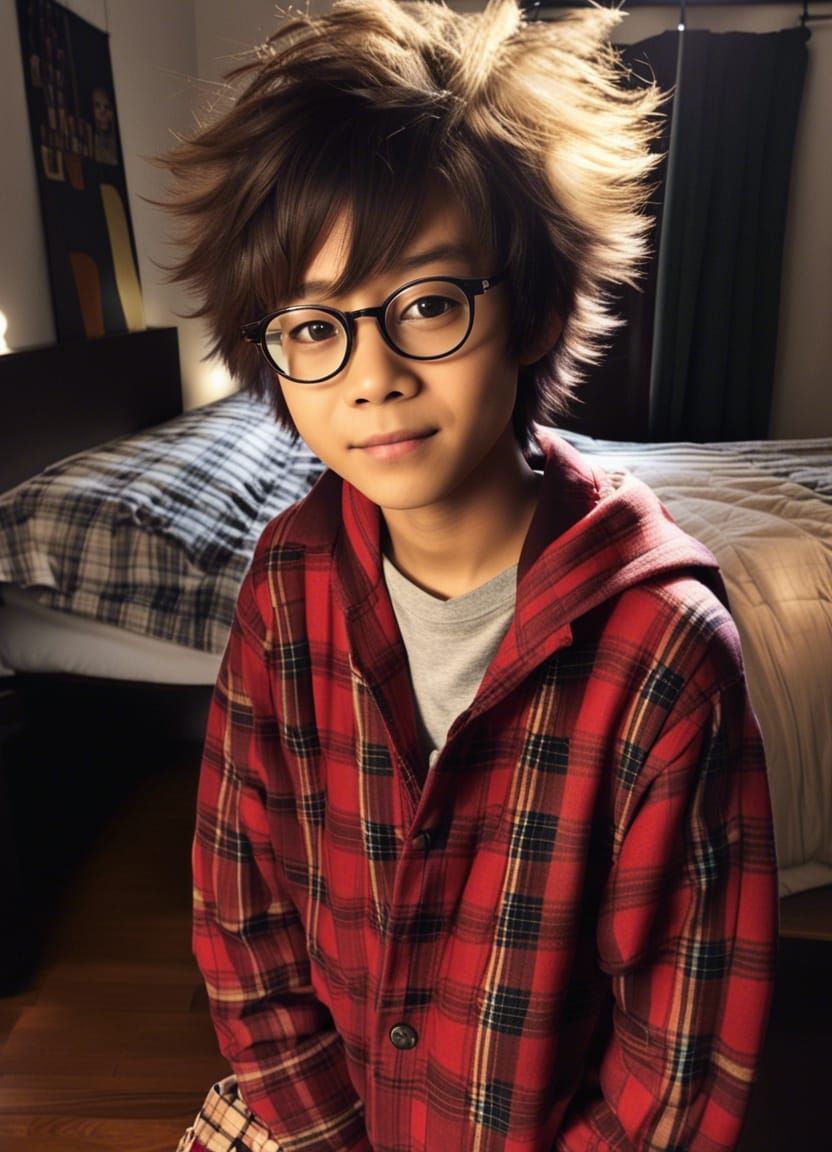 Cheeky Japanese Tween Boy Selfie with Shaggy Hair