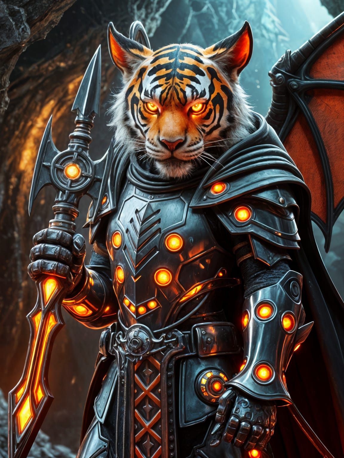 Steampunk Tiger Knight with Glowing LED Axe