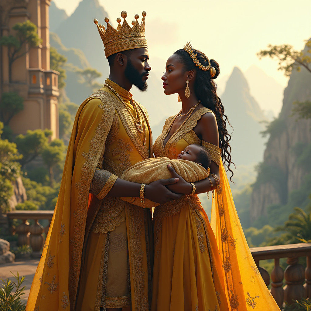 African Royalty Reveal Newborn in Lush Landscape