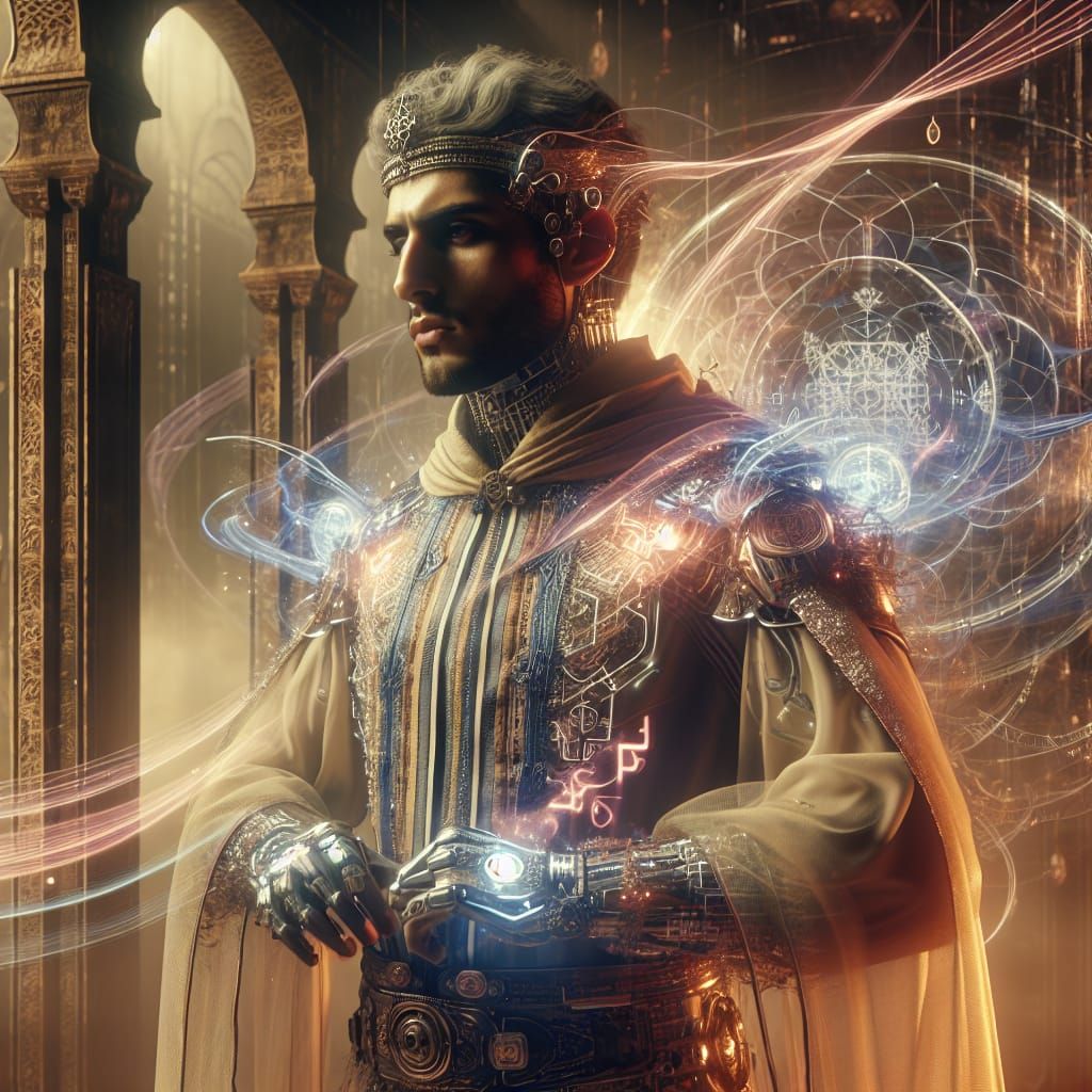 Futuristic Battle-Mage with Cybernetic Enhancements