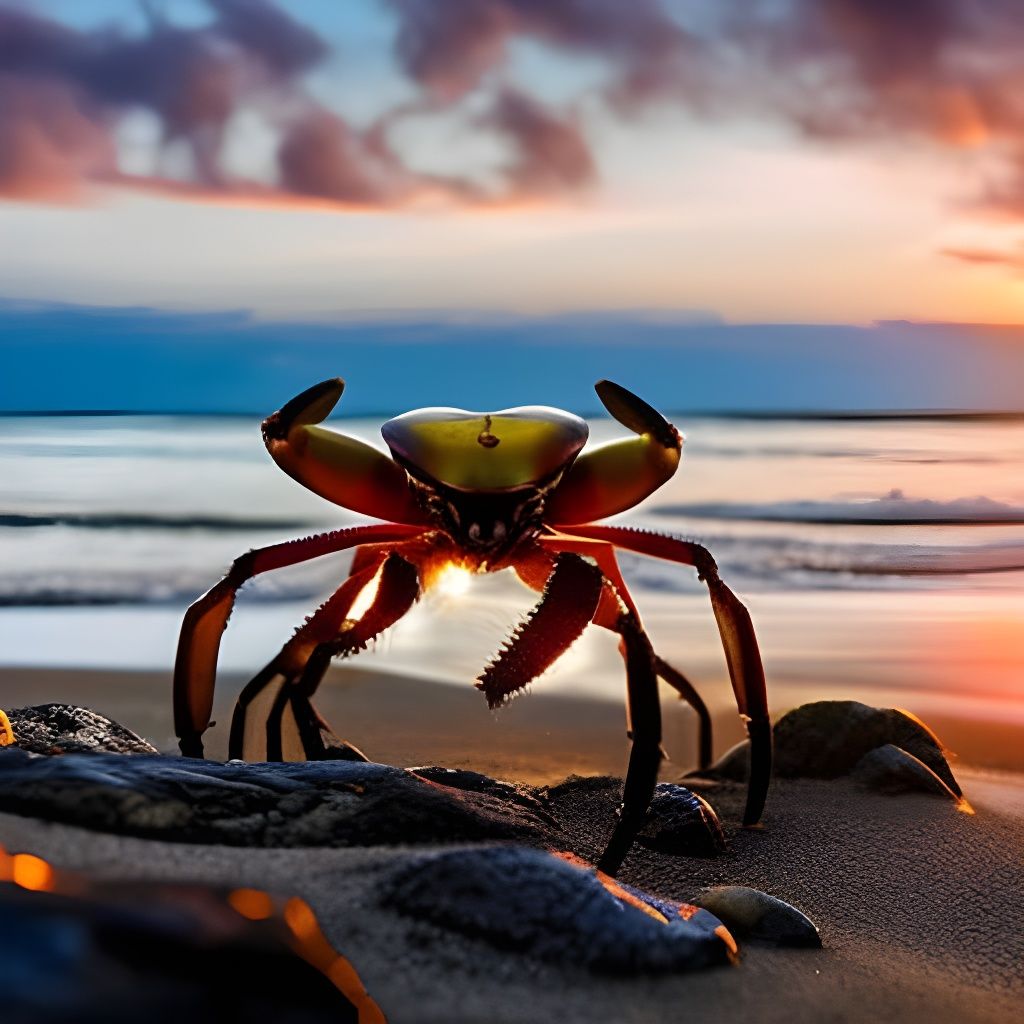 Amber Crab in Fight Pose at Sunset