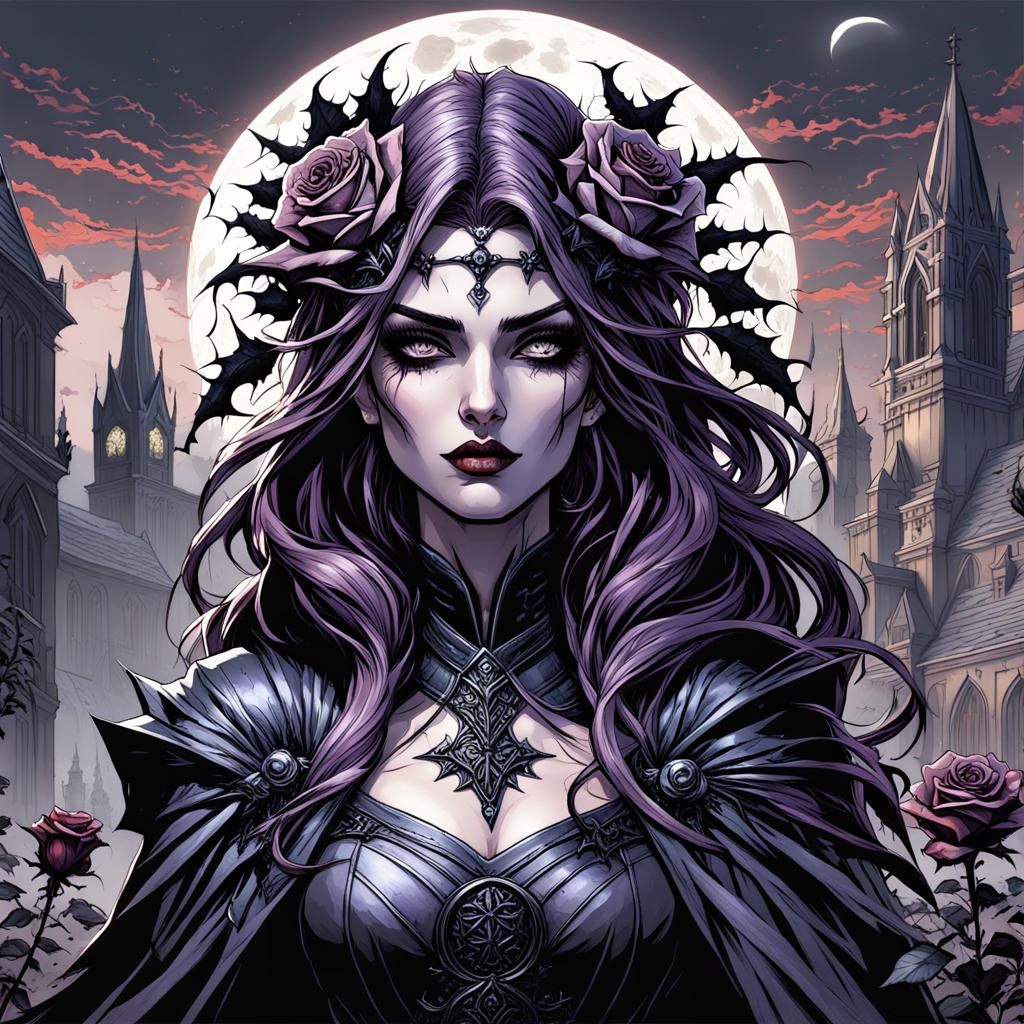 High Gothic Dark Fantasy Town Under Moonlight