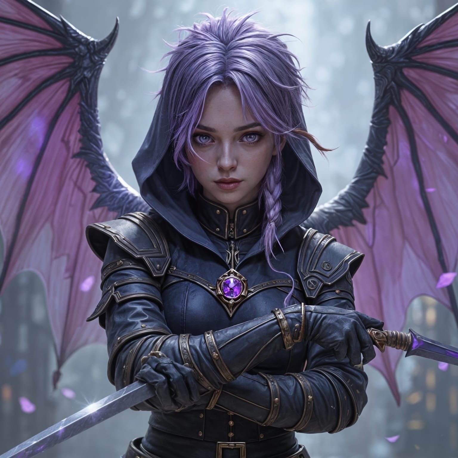 Lilac Tiefling Rogue Fighter in Hyperdetailed Art