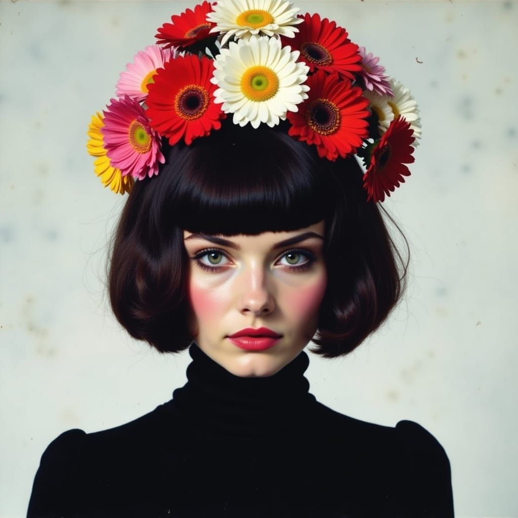 1960s Fashion Icon with Flower Beehive Hair