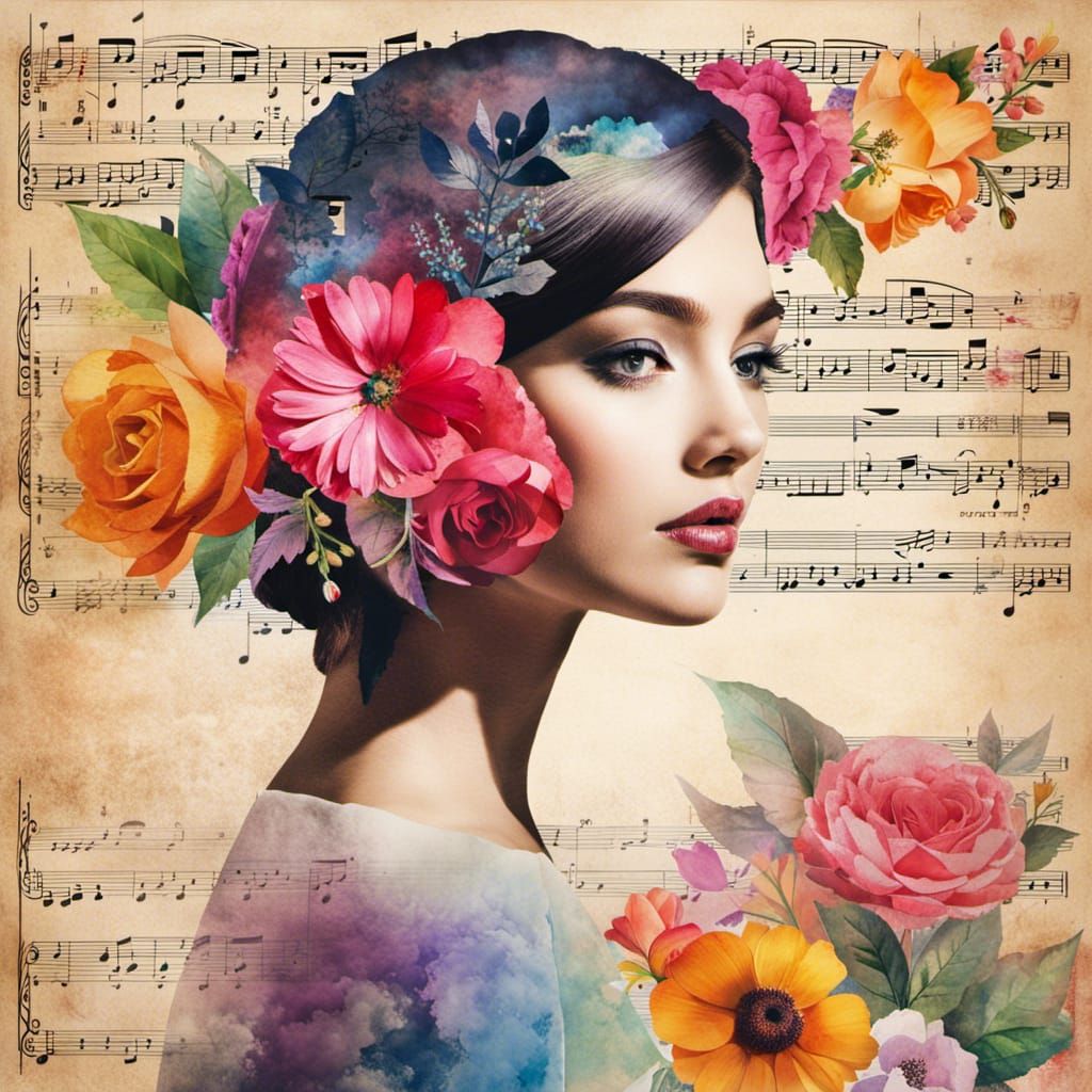 Beautiful Flower Girl Portrait in Mixed Media Collage