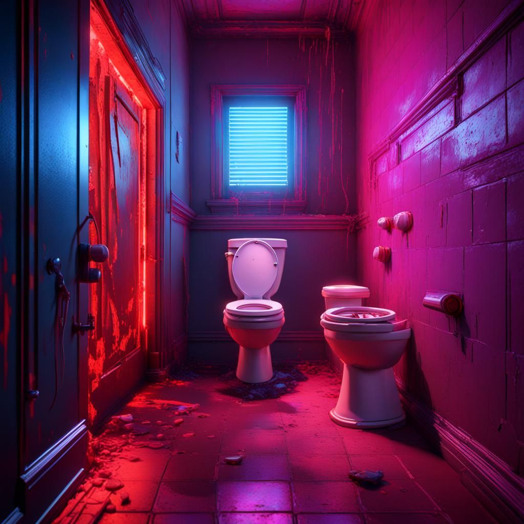 Neon Toilet Head in 3D Game Cinematic Style