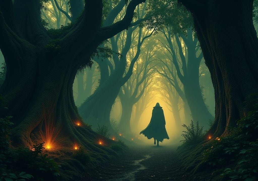 Enchanted Primeval Forest in Dark Fairycore Style