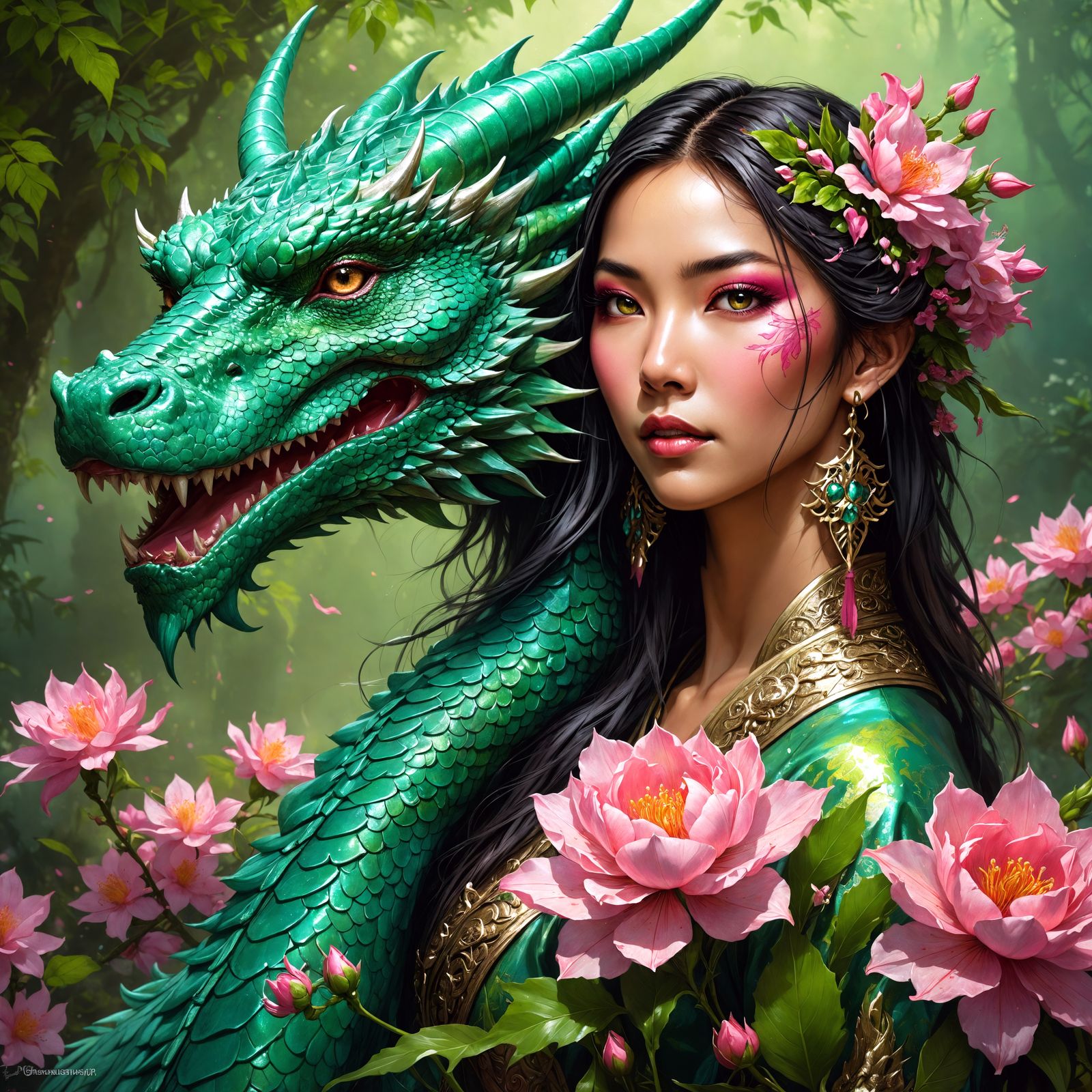Enchanting Asian Dragon Queen in Vibrant Metallic Colors