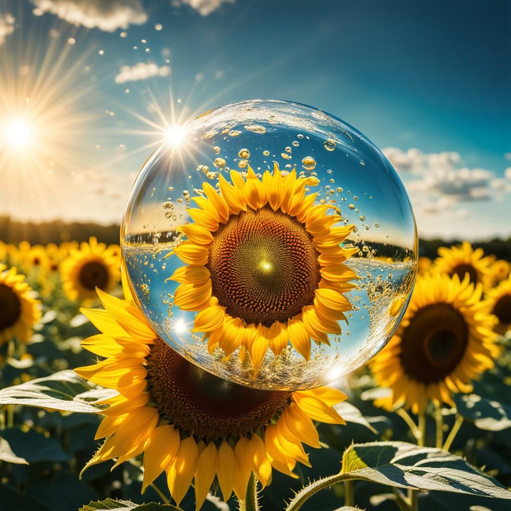 Sunflower Water Orb in Hyperrealistic Style