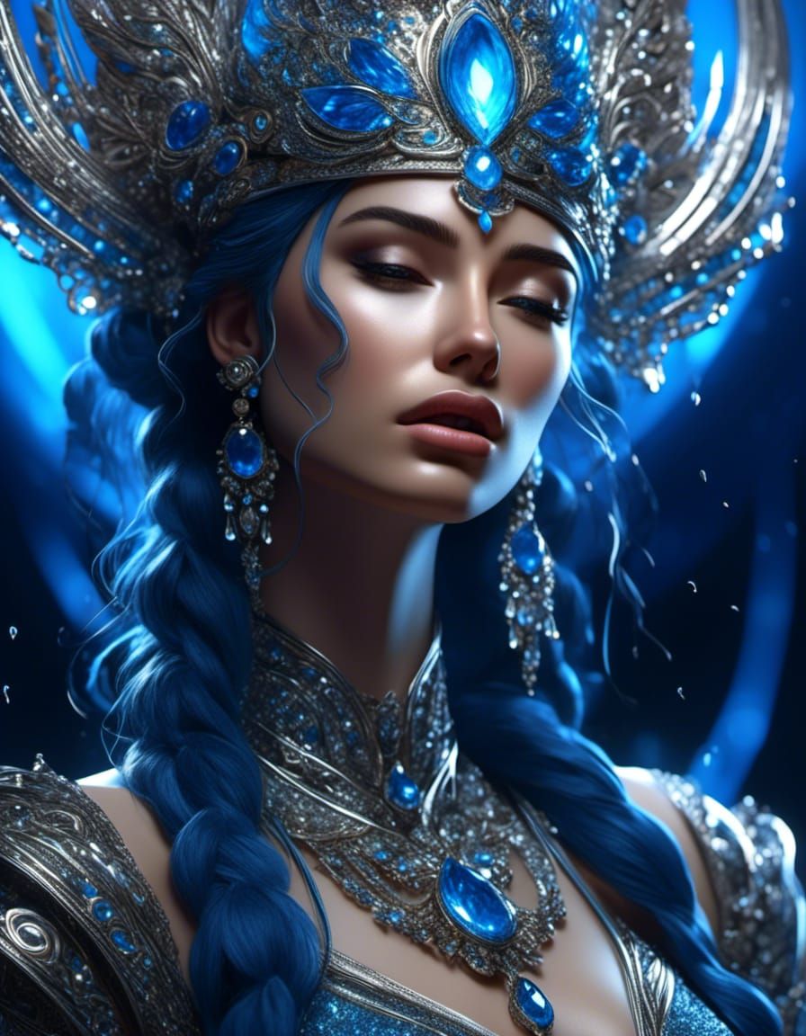 Woman Crying Silver Tears in Chaotic Glitter