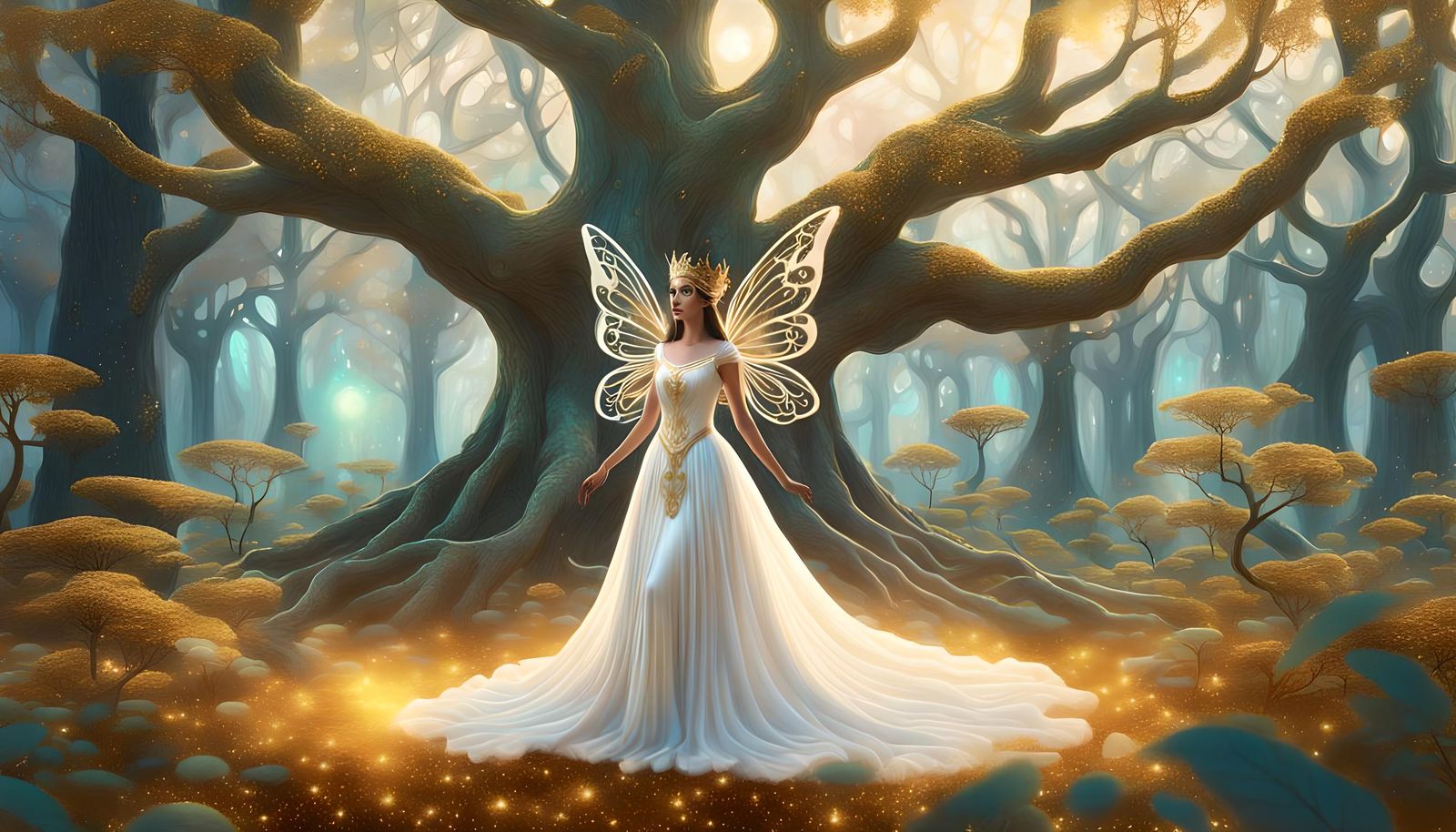 Fairy Queen in Whispering Woods, Surreal Illustration