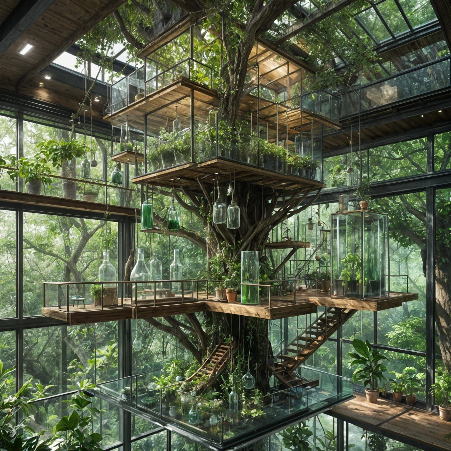 Futuristic Glass Treehouse Laboratory: Digital Color Sketch