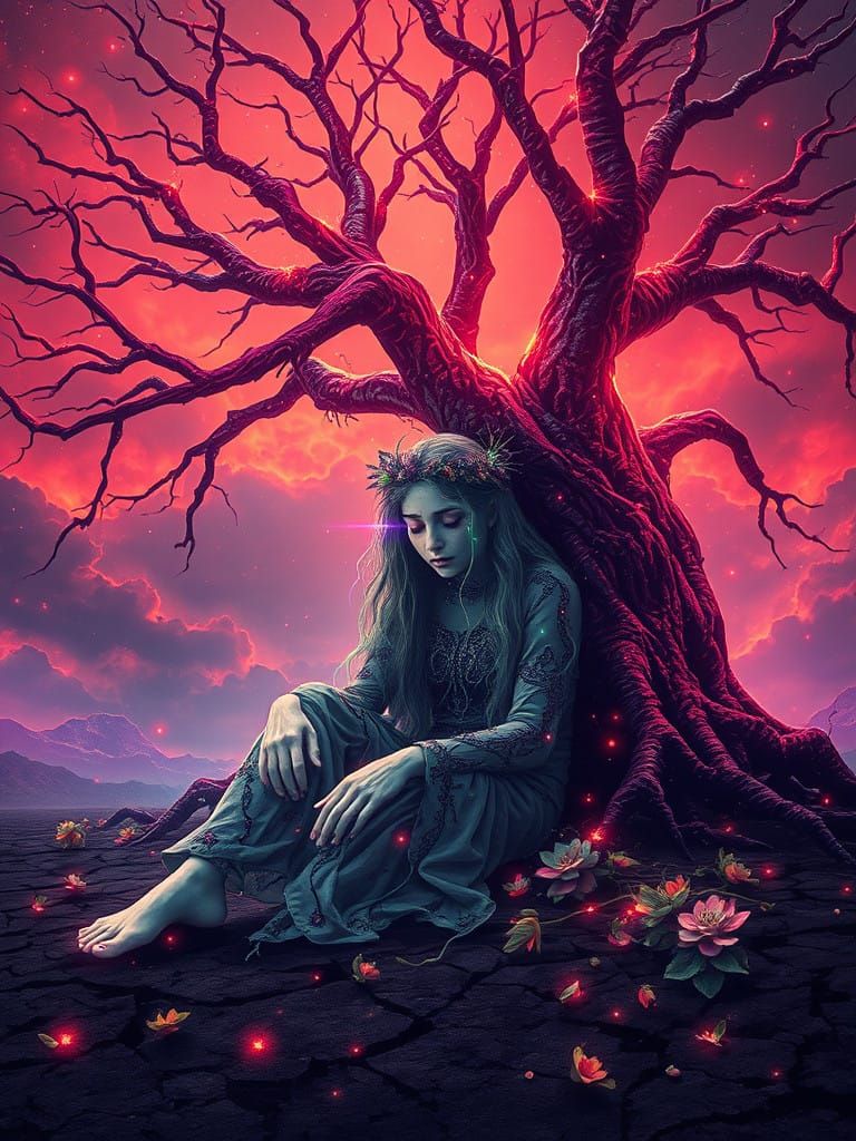 Mother Nature's Despair in a Glitch-Gothic Dreamscape