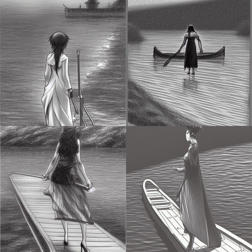 Elegant Woman Crossing River by Boat