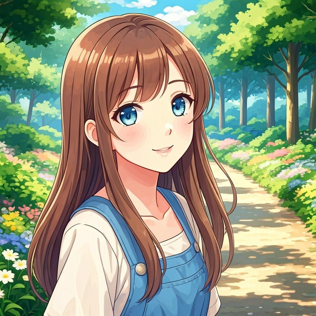 Whimsical Anime-Inspired Young Woman in a Serene Forest