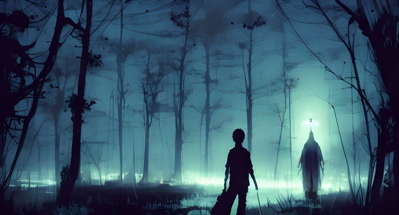 Glowing Ghosts: Digital Horror Illustration