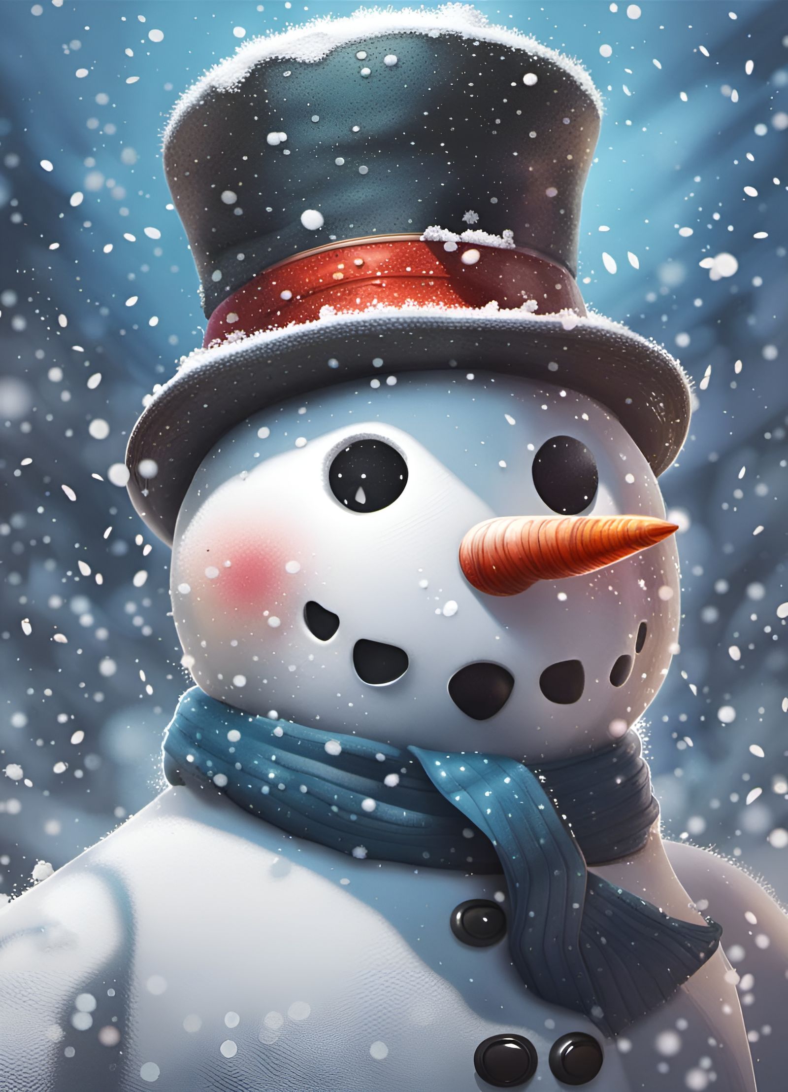 Hyperrealistic Snowman Portrait with Detailed Snowing Backgr...