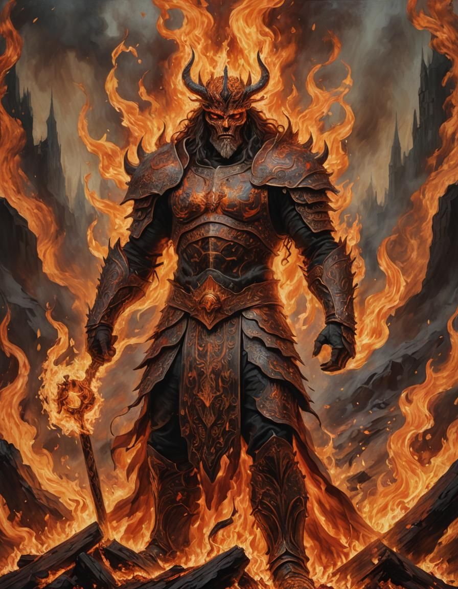 Surtr, Nordic Fire God, in Oil Painting