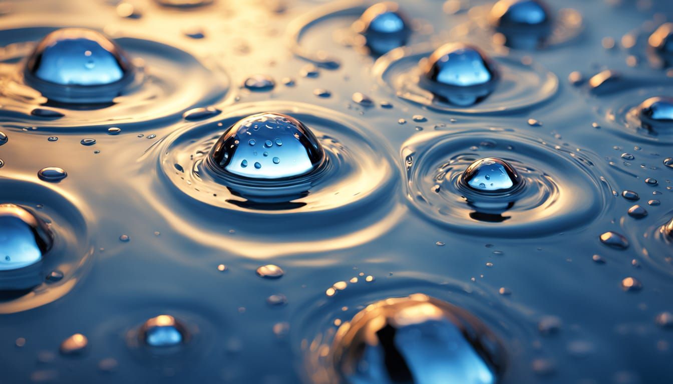 Vibrant Water Droplets on a Ripped Surface in Photorealistic...