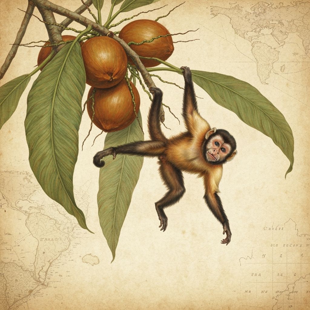 Vintage Jungle Tree with Monkeys in Sepia Tones