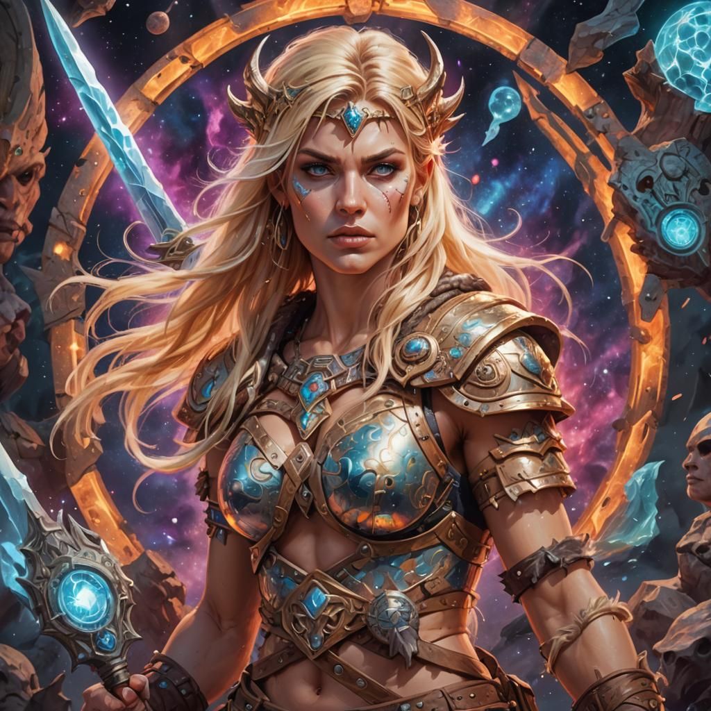 Blonde Barbarian Woman: Holographic Astral Cosmic Art