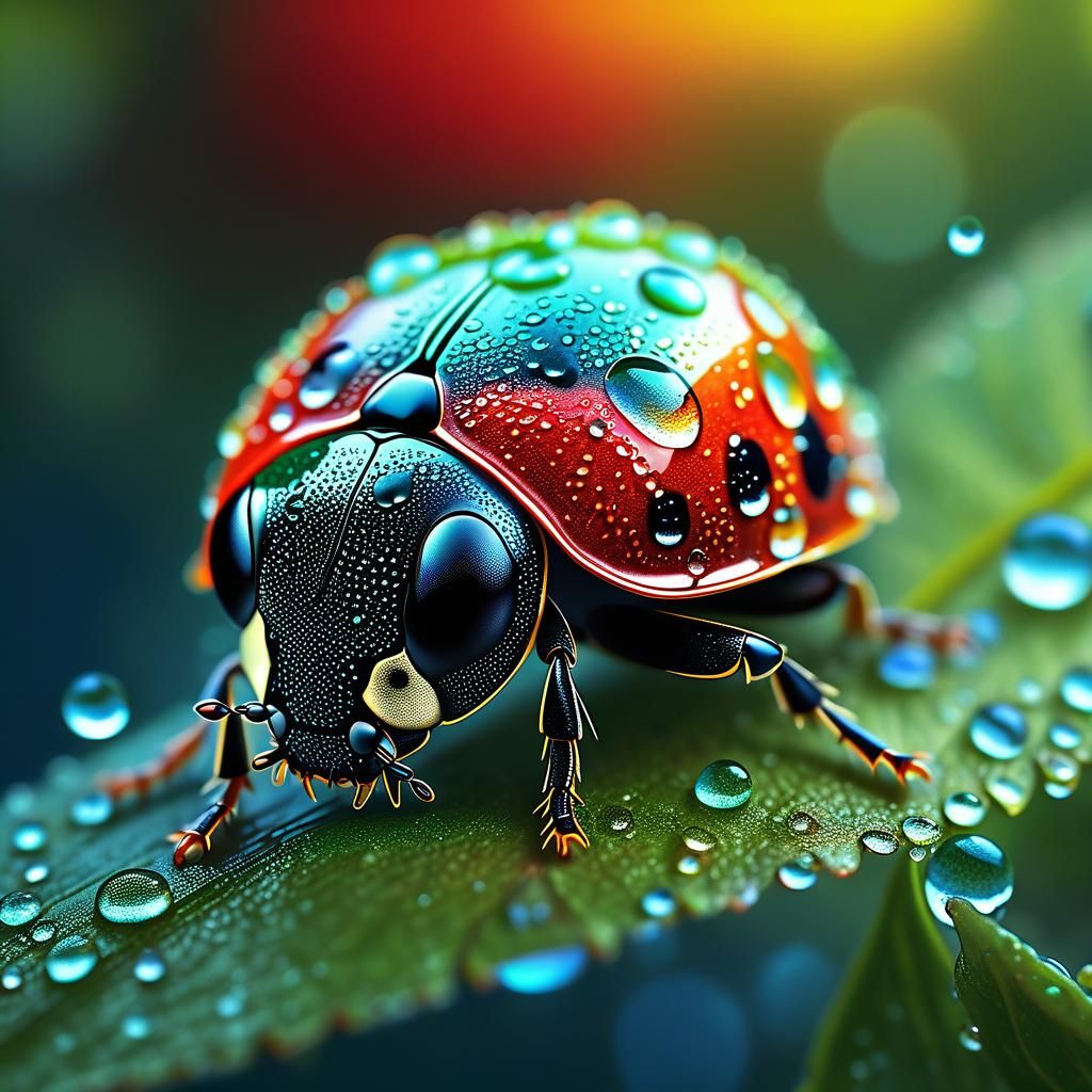 Enchanted Ladybug on Dewy Leaf: Macro Photography
