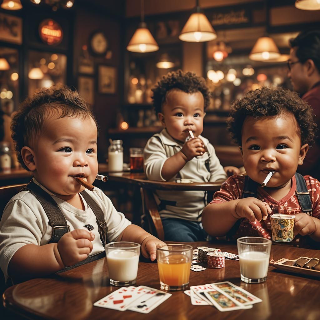 Babies Playing Poker in Dimly Lit Bar: Concept Art