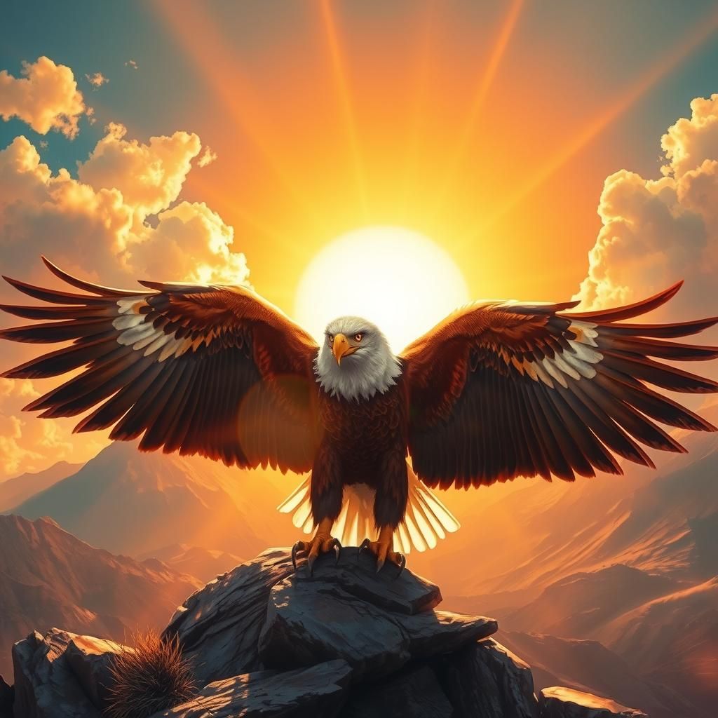 Majestic Eagle in Ethereal Sunburst Landscape