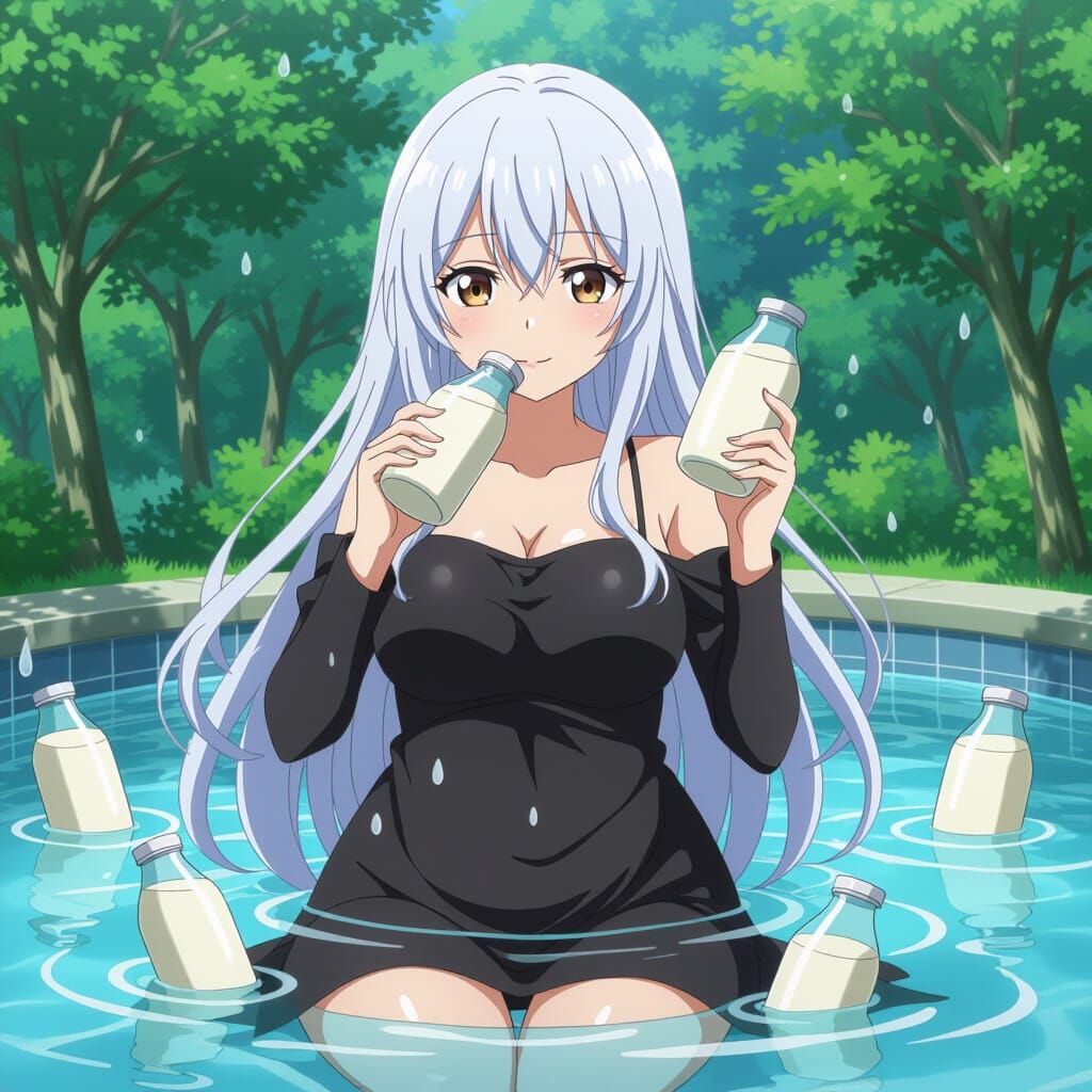 Anime Woman's Milk-Drinking Exaggerated Cartoon Scene
