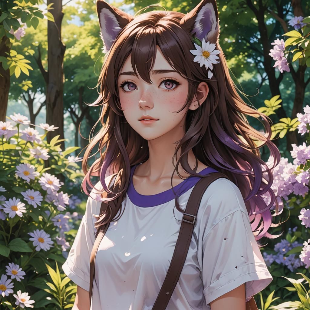 Anime Girl with Wolf Ears in Cel-Shaded Style