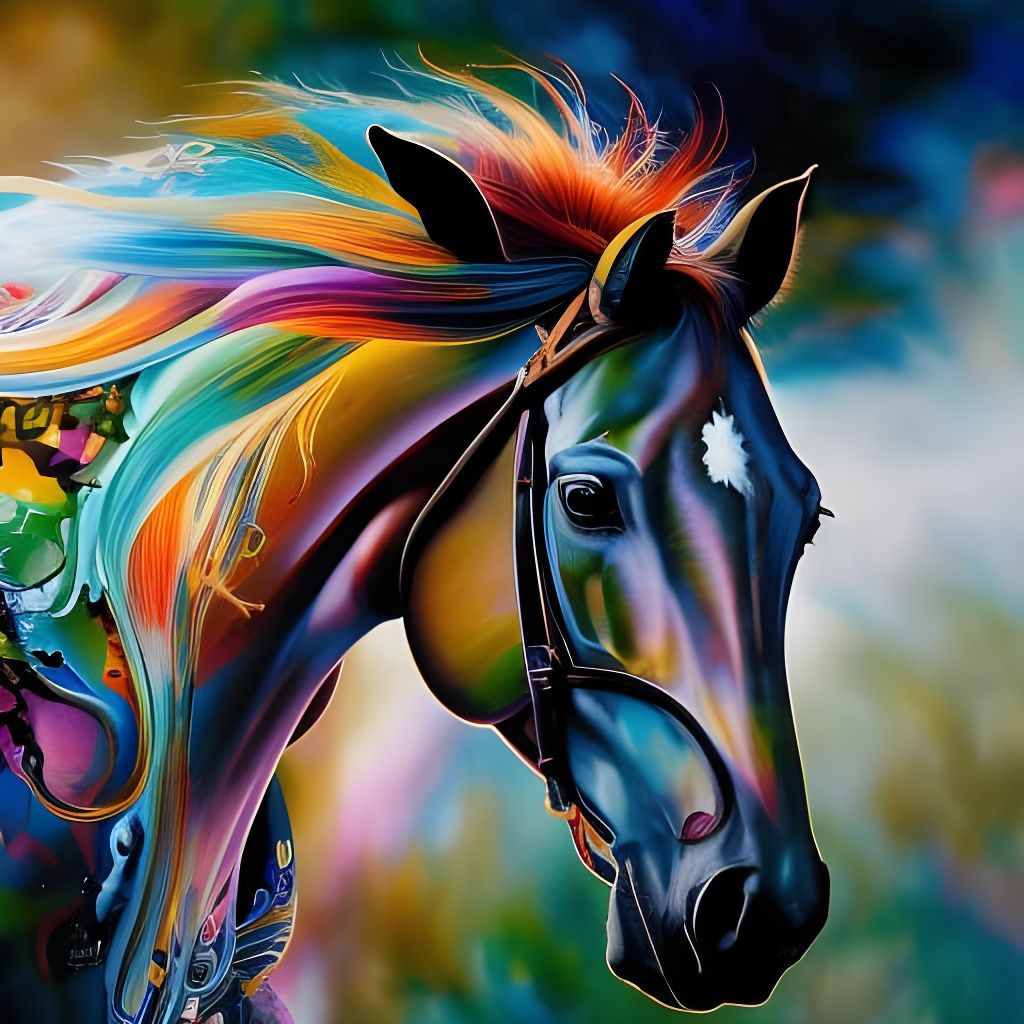 Horse in Marbled Oil Splash Style