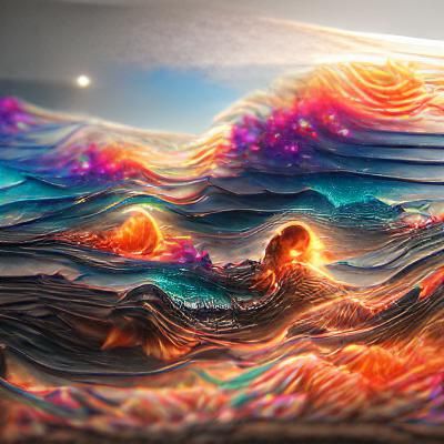 Sunset Ocean Waves in Astral Cosmic Style