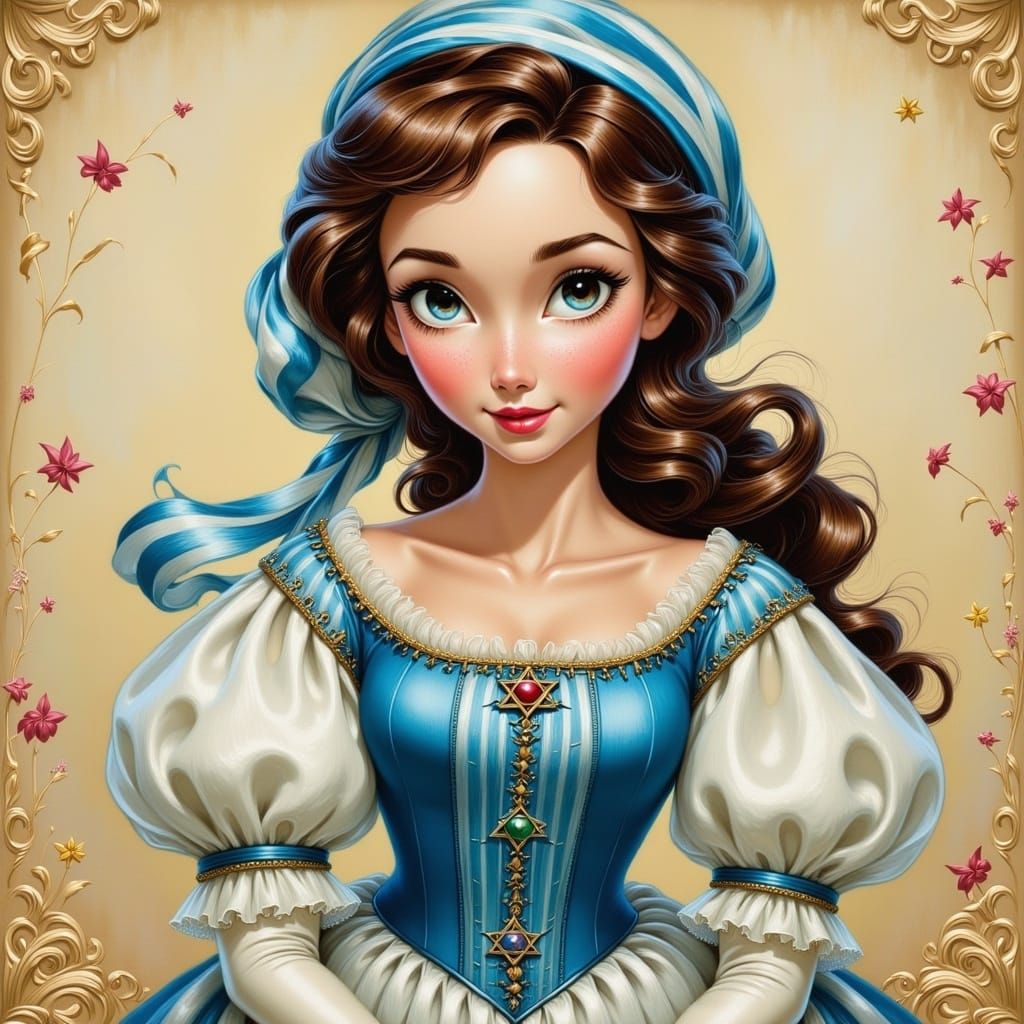 Disney-Style Jewish Princess in Striped Dress