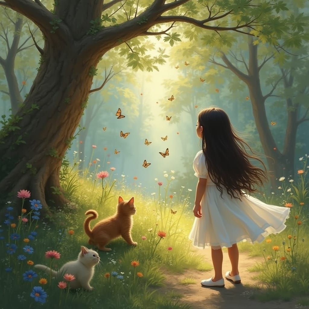 Whimsical Forest Scene in Impressionist Style