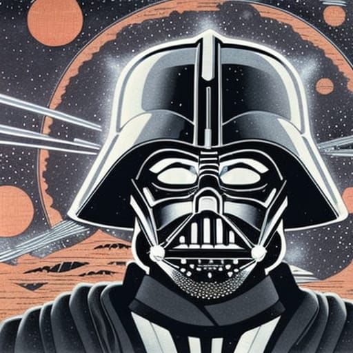 Darth Vader in Ukiyo-e Style with Starfield