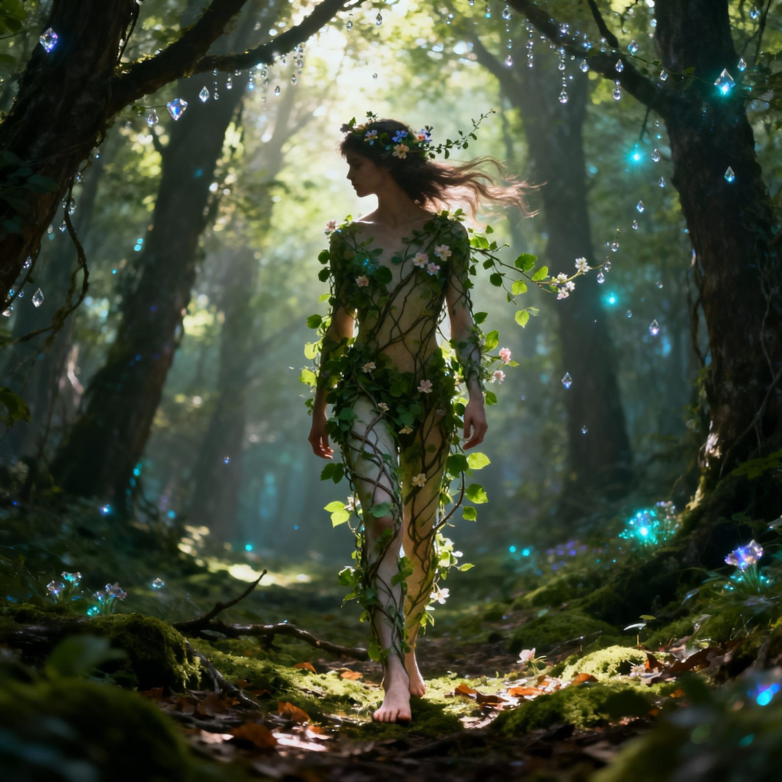 Figure Merged with Enchanted Forest Foliage
