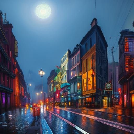 Epic Film Noir Detective Scene in Vibrant Split-Complementar...